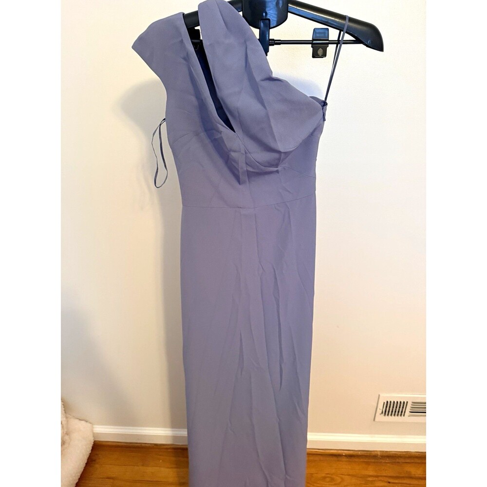 Amsale Blue Solid One Shoulder Sleeveless Long Formal Chiffon Gown Size 2